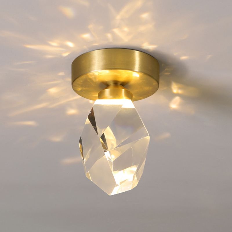 Geometric Shape Crystal Flush Light Modern 1 Light Flush Mount Ceiling Lights in Brass