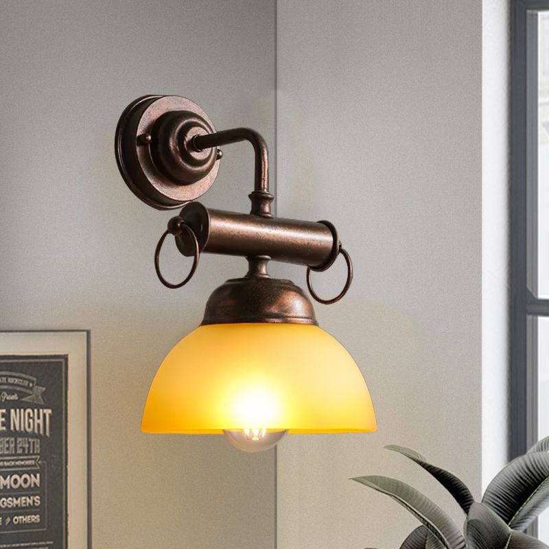 Bronze Bowl Wandleuchte leuchtendes Bauernhaus weiß/gelbes Glas 1 Kopf Restaurant Wandbeleuchtung