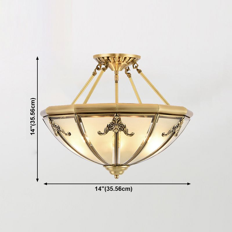 Luz de techo empotrada de estilo vintage con forma de cuenco de luz de montaje empotrado de latón y vidrio