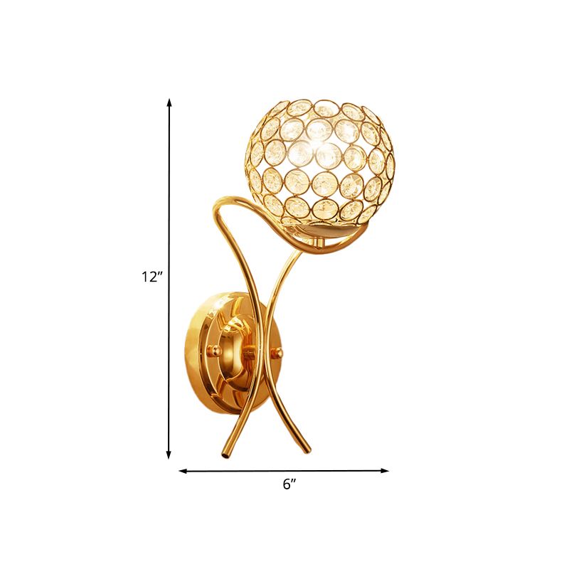 Crystal Encrusted Ball Up Sconce Lighting Modernist 1 Light Wall Mount Lamp in Gold