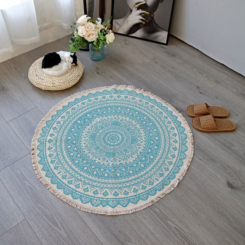 Boho-Chic Bedroom Rug Multicolor Mandala Rug Cotton Washable Area Carpet