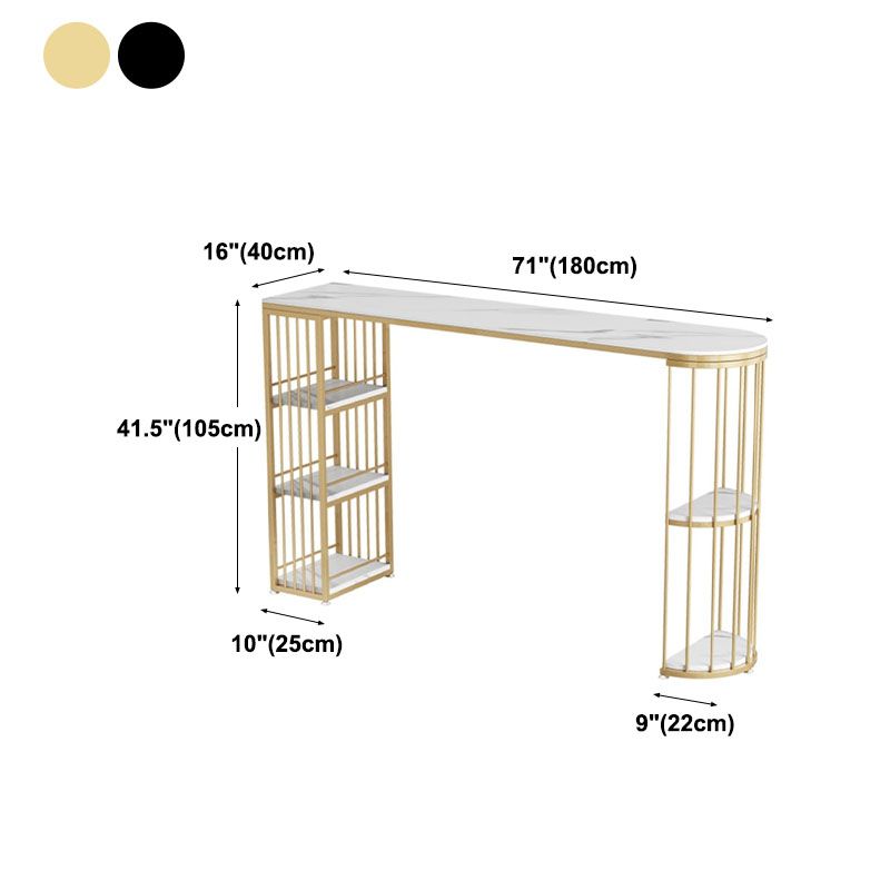 White Stone Indoor Glam Bar Dining Table Iron Double Pedestal Bistro Table with Shelve