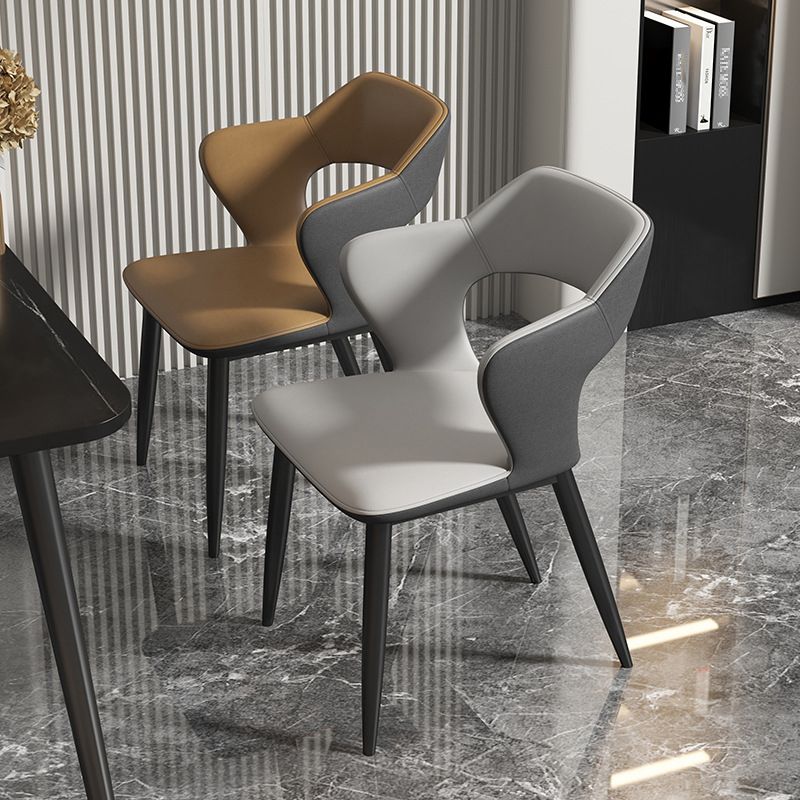 Minimalist Design Arm Open Back Side Chairs Faux Leather Side Chair