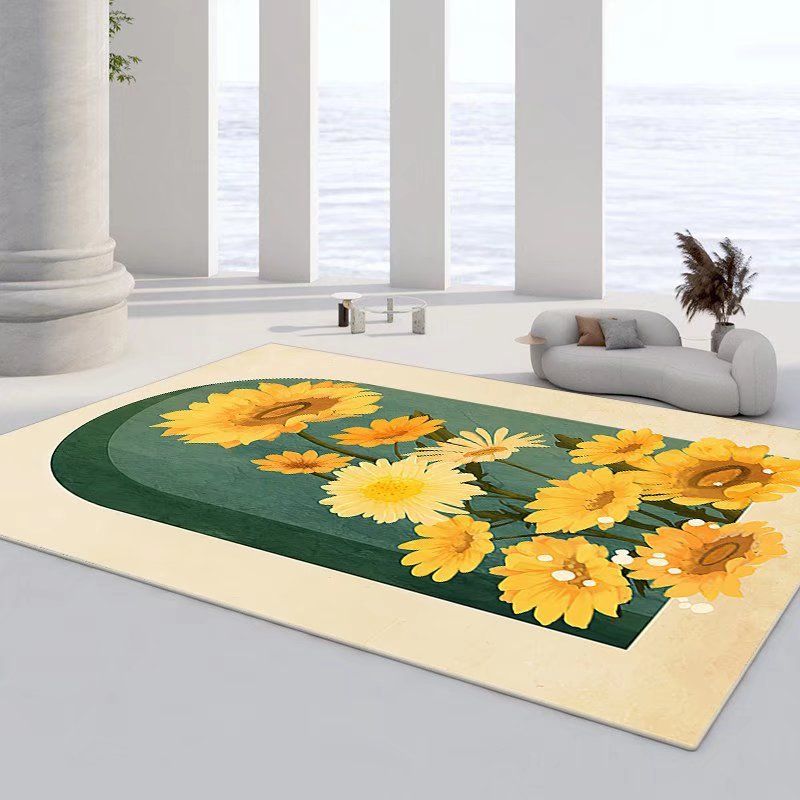 Creative Flowers Print Carpet Polyester Rug Pet Friendly Indoor Rug for Living Room
