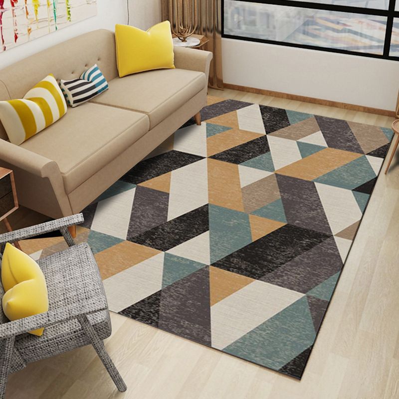 Classic Multi Color Geo Rug Polyster Glam Area Rug Non-Slip Backing Pet Friendly Carpet for Parlor