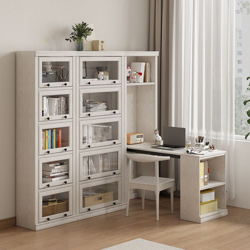 Wooden Standard Bookshelf Contemporary White Bookcase with Doors