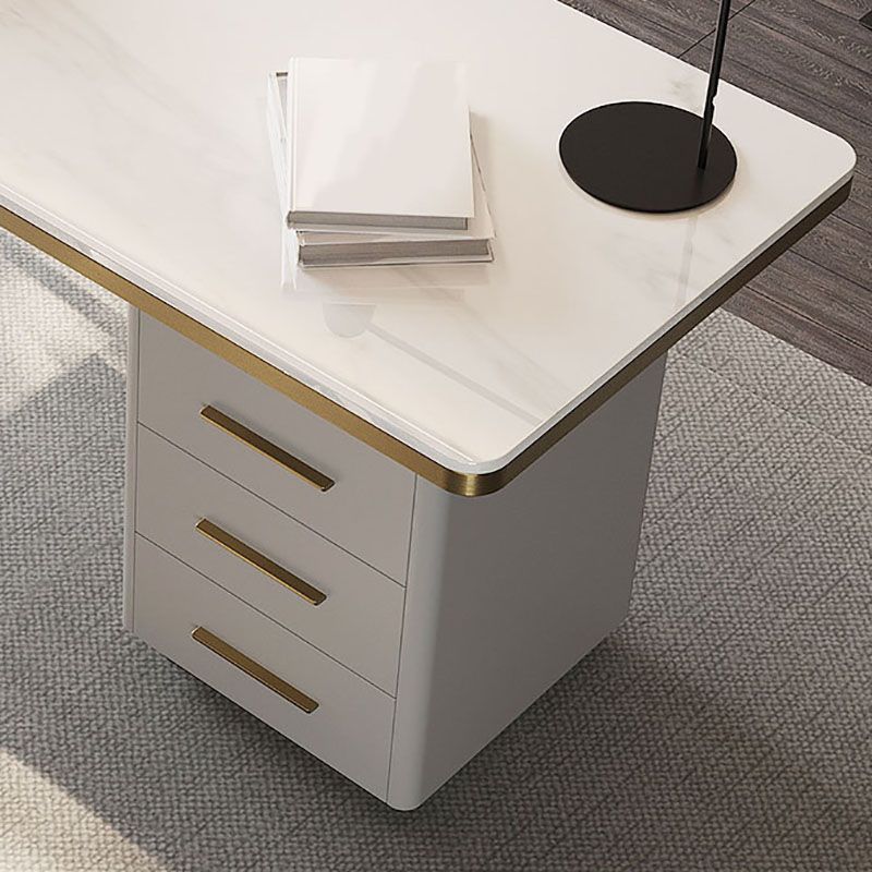 Curved Executive Desk Glam Office Desk with 3 Storage Drawers