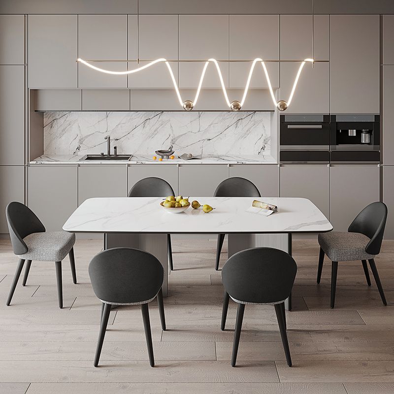 Rectangle Dining Table Stone Top Dining Table with Double Pedestal