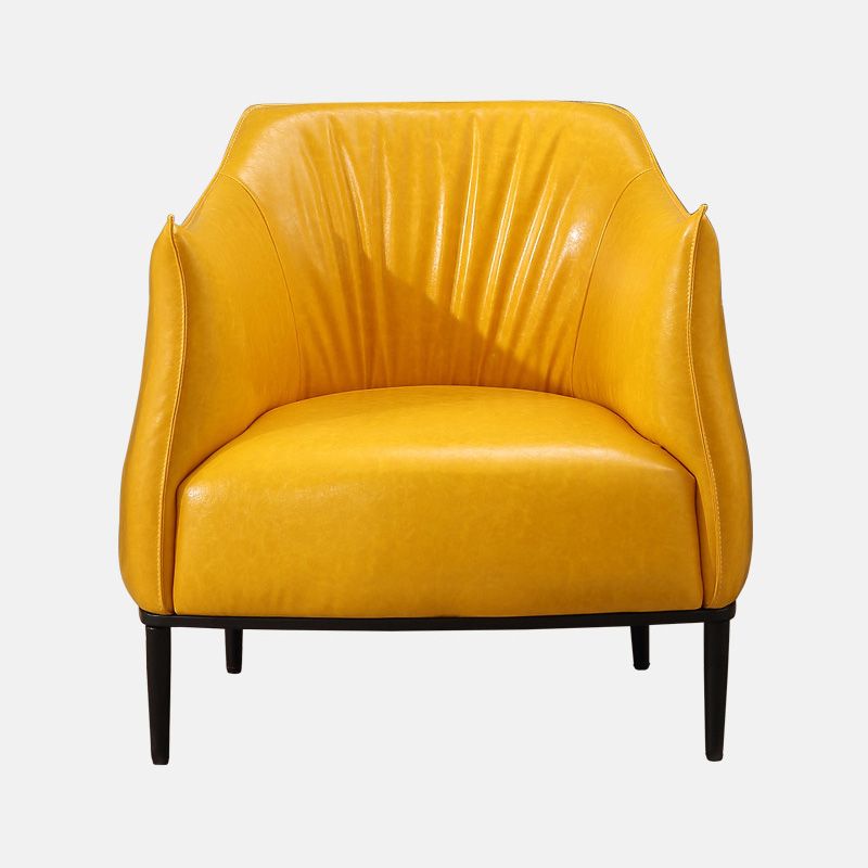 31"Wide Modern Faux Leather Sloped Arms Barrel Chair with Basic Four Legs