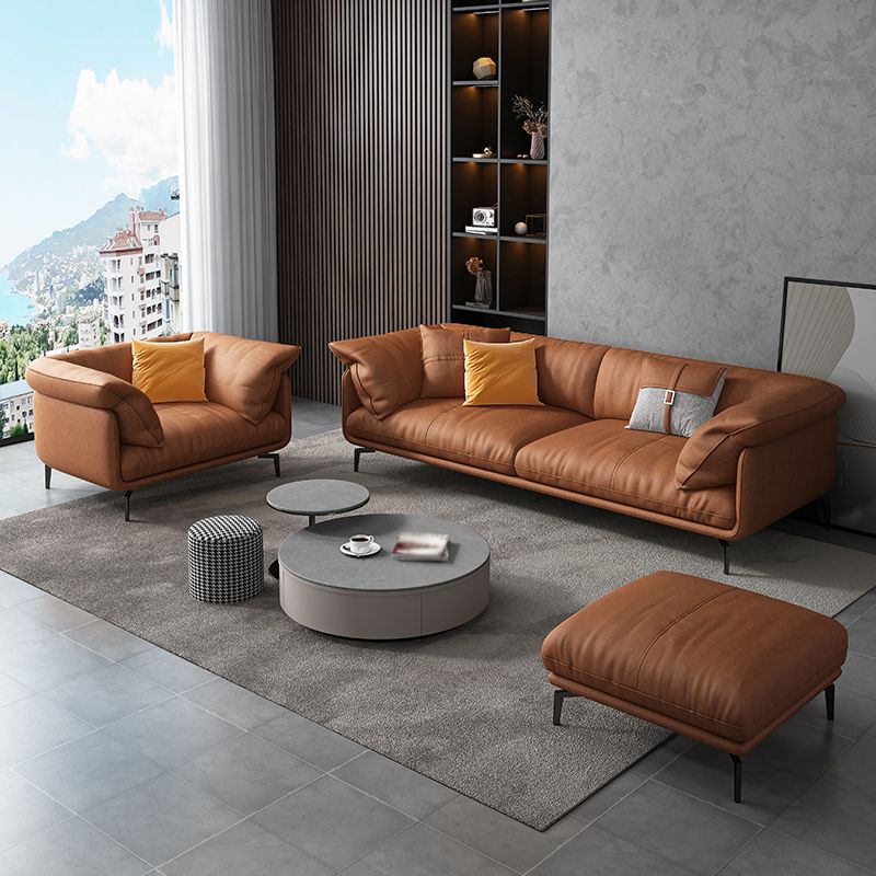 Tan Faux Leather Straight Arm Sofa/Sectional with Wear-Resisting and Stain-Resistant