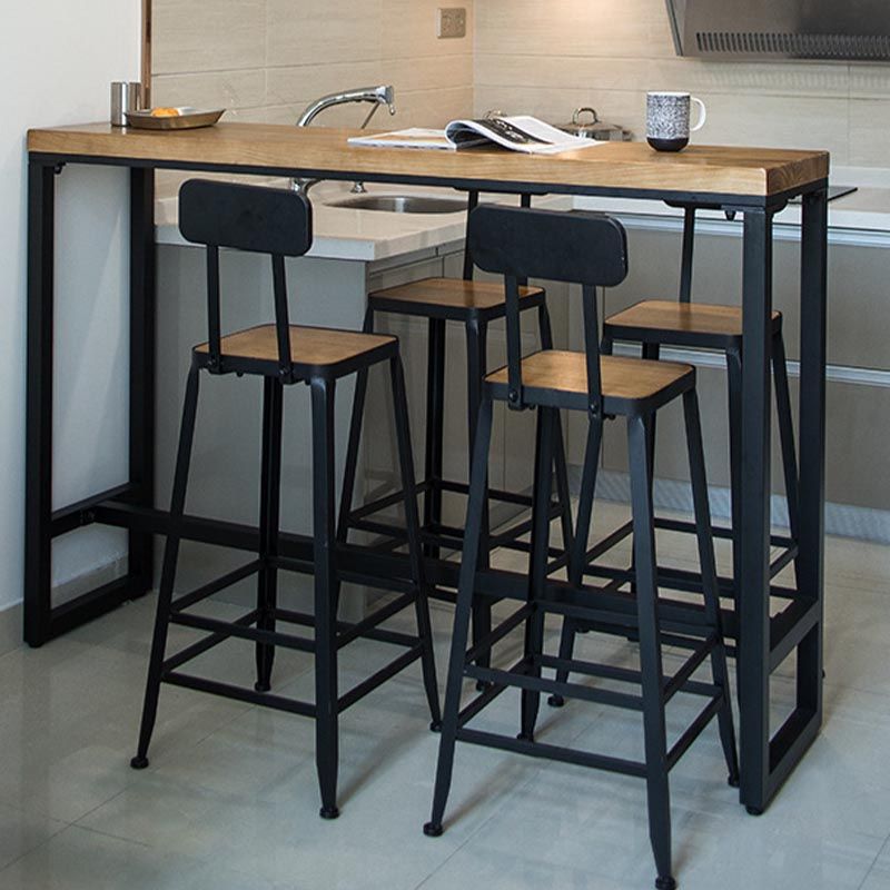 Industrial Solid Wood Bar Table Set Rectangular 1/5 Pieces Counter Table with High Stools