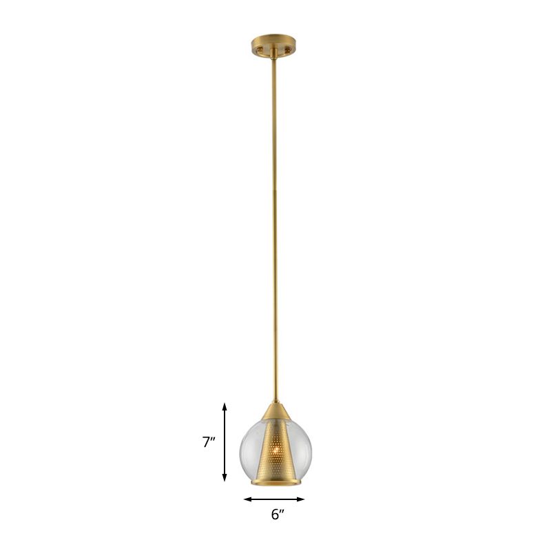 Sphere Pendant Ceiling Light Modern Smoke Gray Glass 1 Head Dining Room Hanging Lamp with Gold Cone Metal Shade Inside