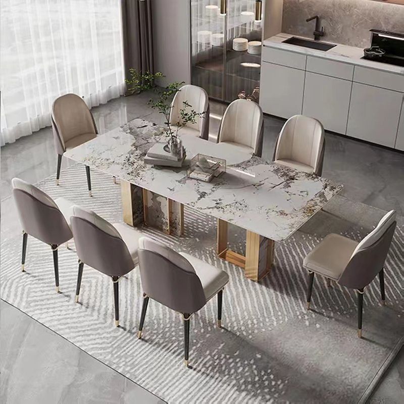 Traditional Luxury Double Pedestal Table Stainless Steel Base Rectangle Dinner Table
