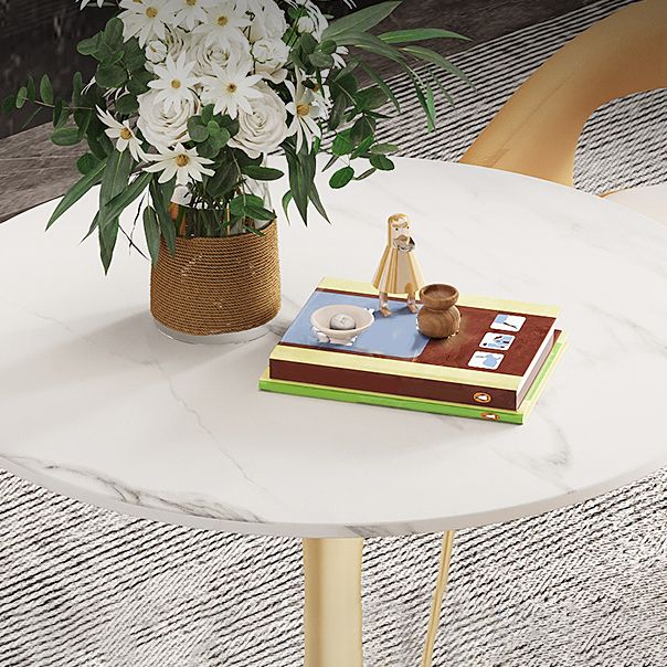 Round Tulip Base Glam Dining Table White Fixed Table of Sintered Stone