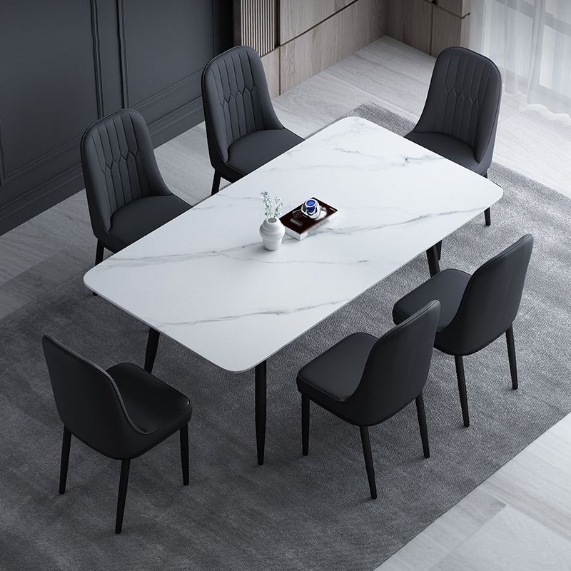 Einfachheitstil Home Sintered Stone Esstisch 4 Beine Kohlenstoffstahl Basis Rechtecktisch