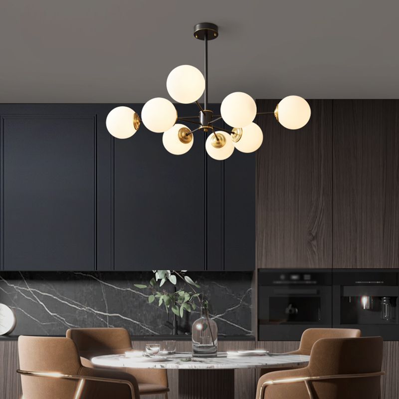 Copper Chandelier Lighting Multi-Head Hanging Light Fixtures with White Glass Shade