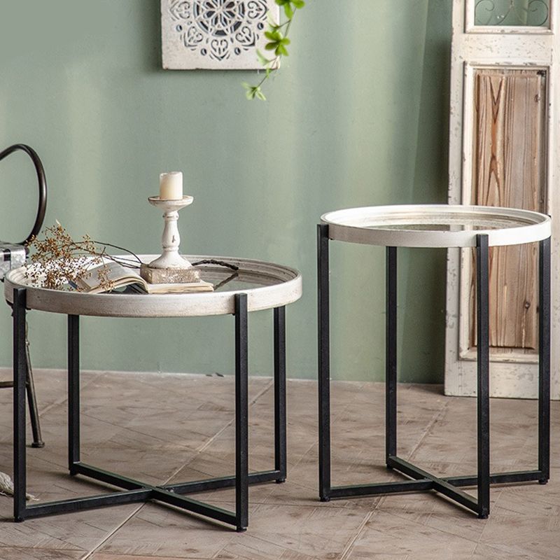 Contemporary Cross Legs Coffee Table 27.5" Long Round Cocktail Table
