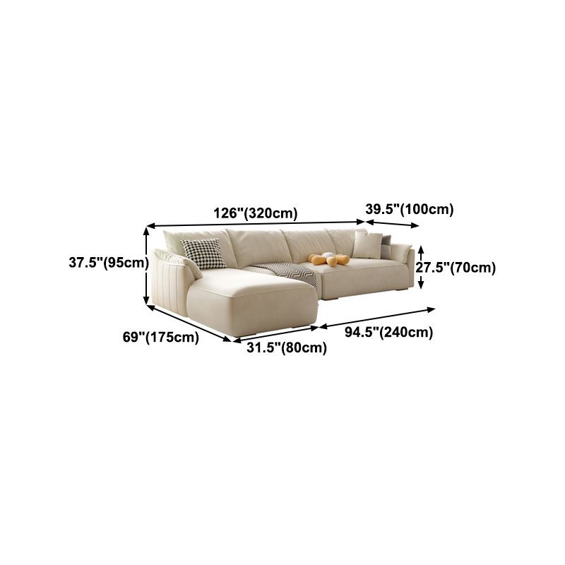 Beige Pillow Back Sectional with Flared Arm for Apartment and Living Room