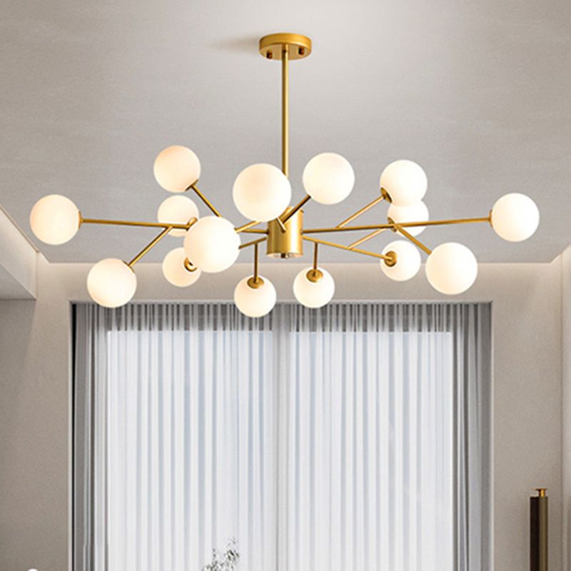 Accesorios de iluminación de araña de rama Candelera de sombra de vidrio esmerilado para dormitorio de sala de estar