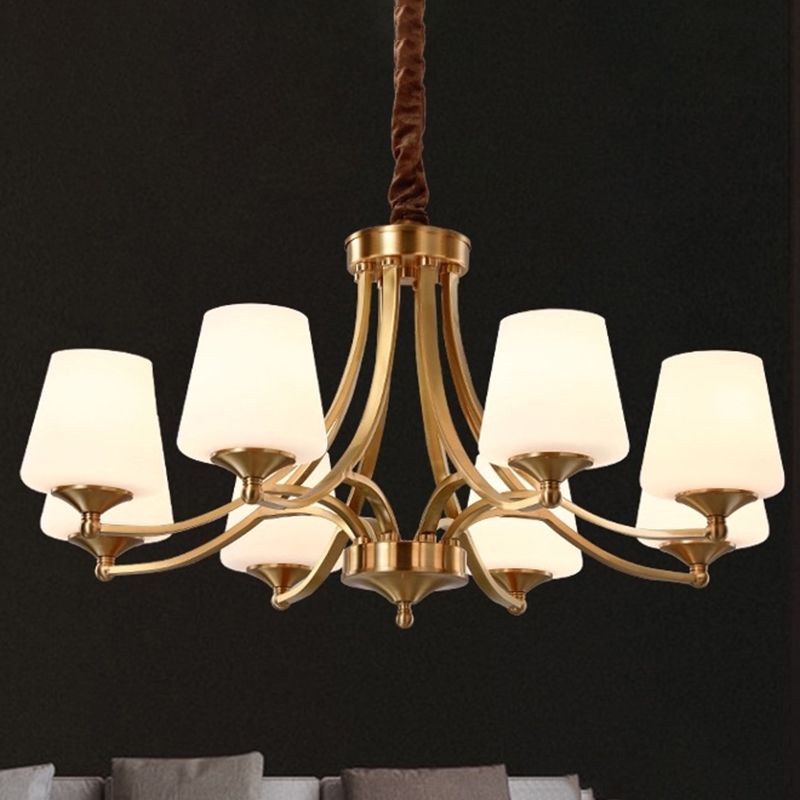 Conical Chandelier Light Fixture Traditional Frosted White Glass Pendant Lighting for Restaurant
