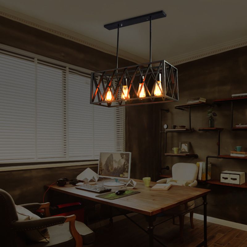 Metal Island Lighting Fixture Style Rectángulo Black Rectange Restaurant Light Hanging Island Light