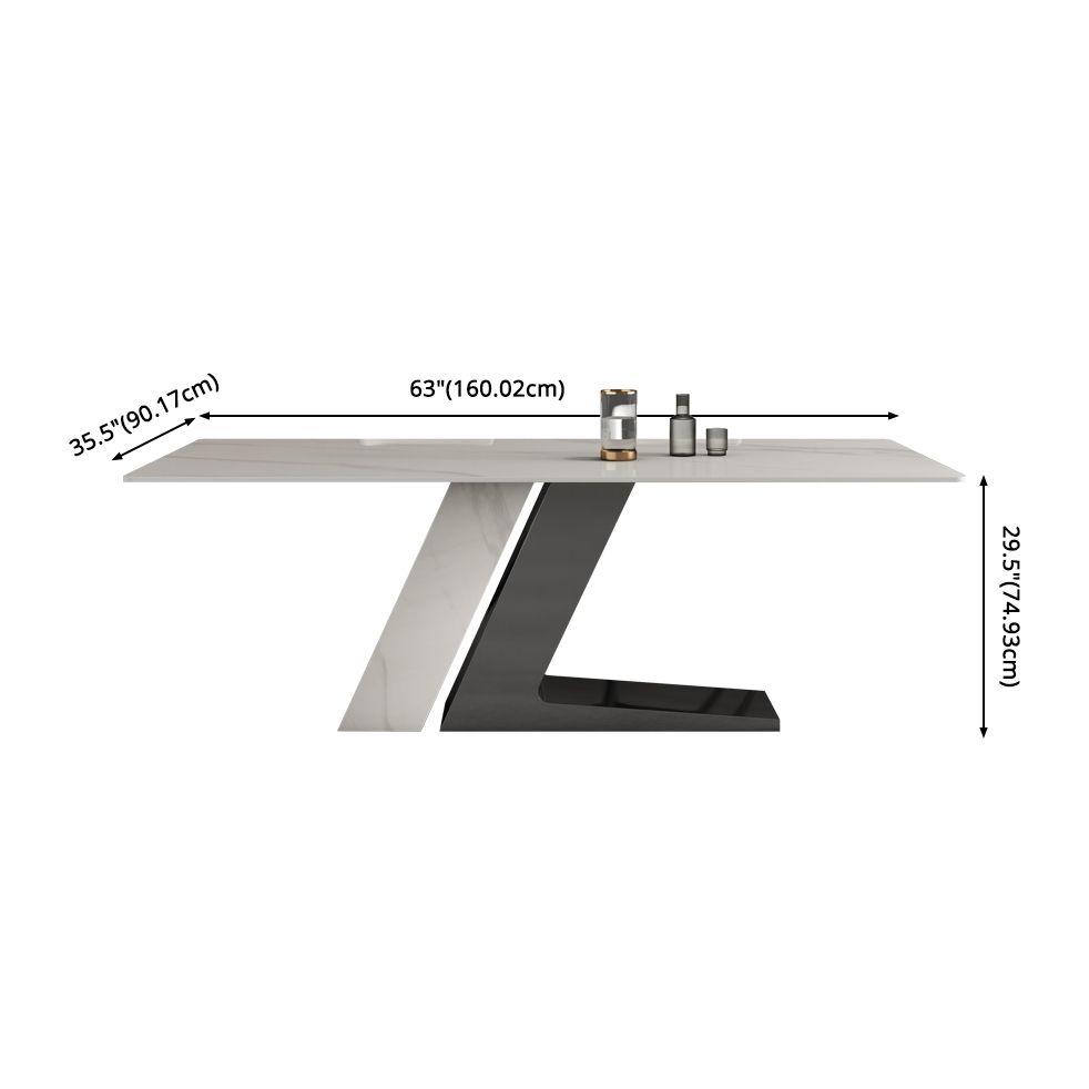 Modern Style Sintered Stone Dining Set with White Rectangle Shape Table and Double Pedestal Base