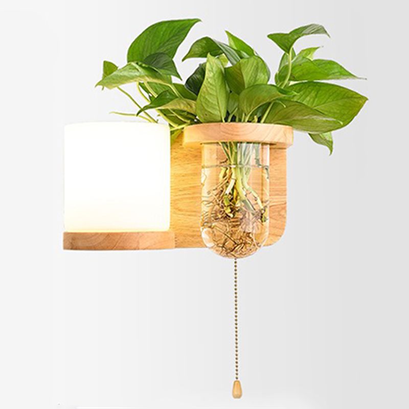 Modern Style Wall Light Wood 1 Light Sconces in White for Bedroom without Plant