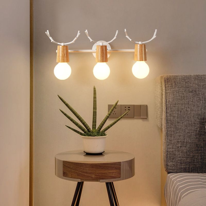 Noordse stijl eenvoud houten wandlamp metalen gewei ontwerp open lamp sconce licht voor slaapkamer