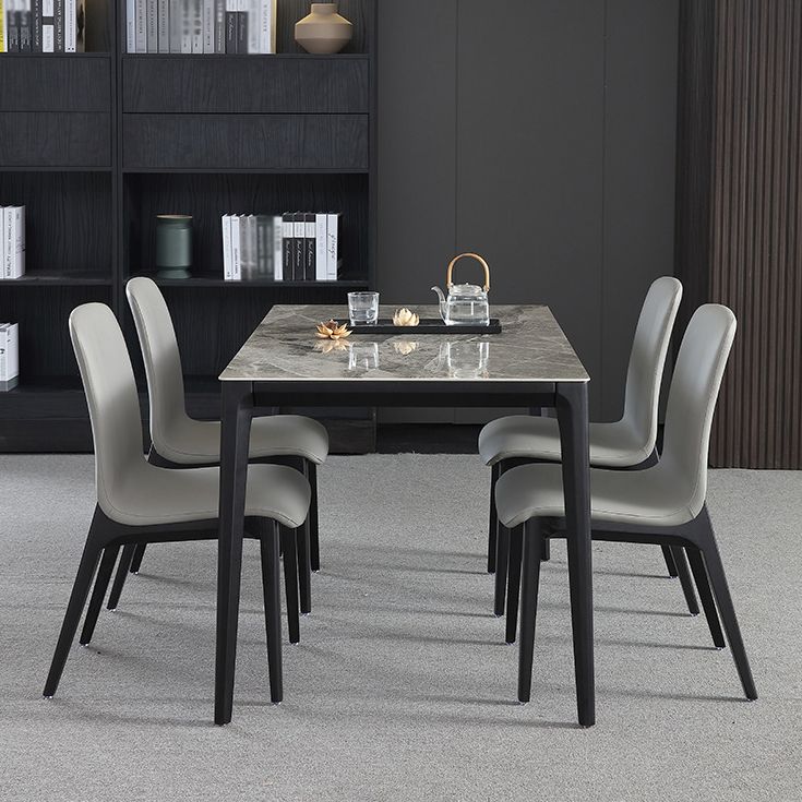 Minimalist Sintered Stone Table Set with Rectangular Table and Upholstered Chairs