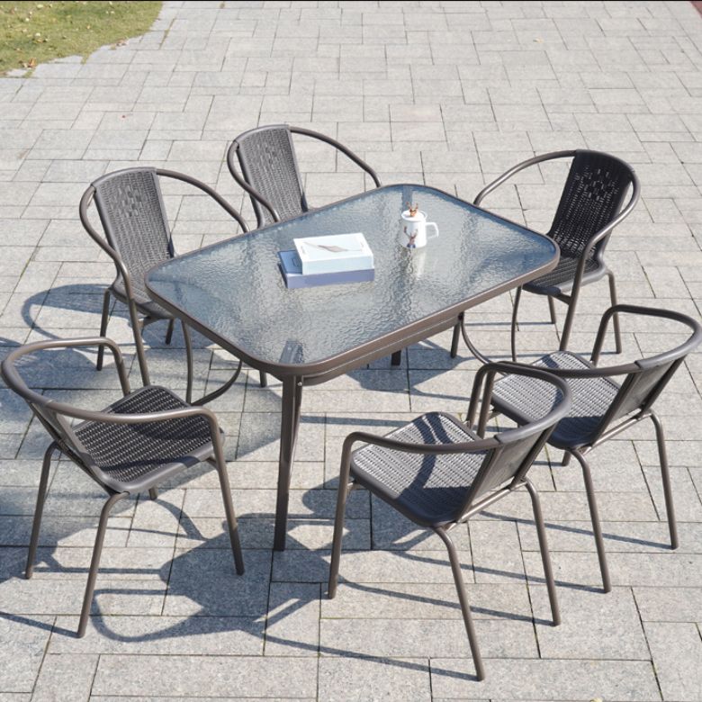 Modern Indoor-Outdoor Chair Metal Frame Stacking Dining Arm Chair