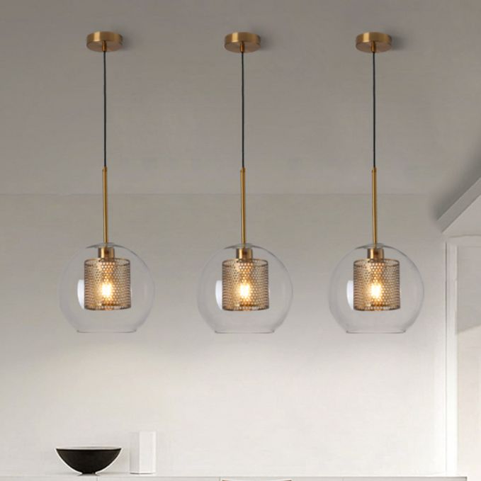 Contemporary Single Round Pendant Lighting with Clear Glass Orb Shade