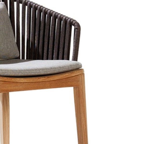 Tropical Patio Dining Armchair in Brown with Natural Wooden Base