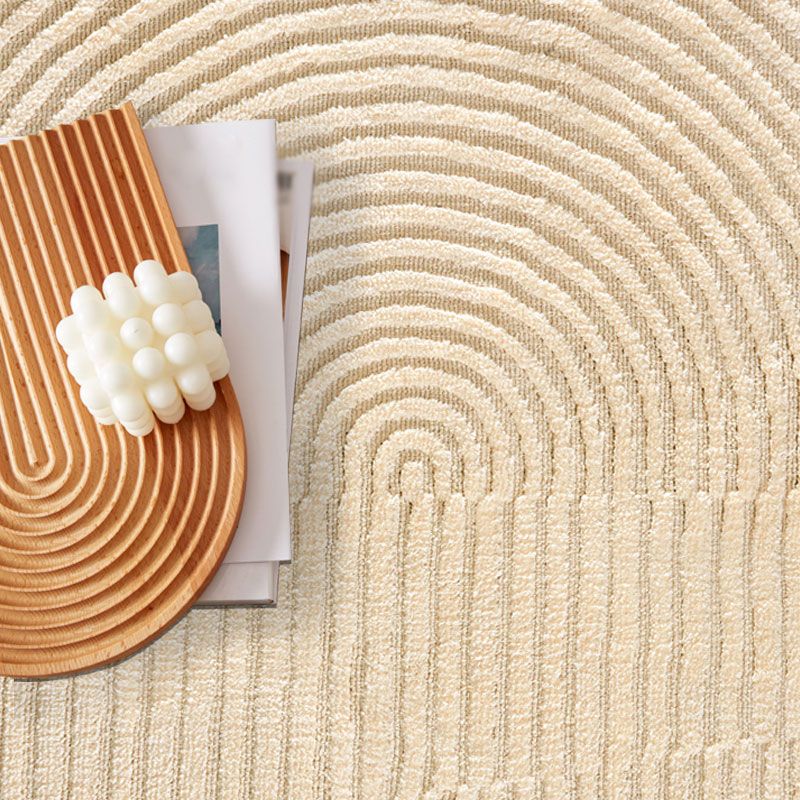 Apricot Area Rug Minimalist Round Carpet Polyster Washable Anti-Slip Carpet for Living Room