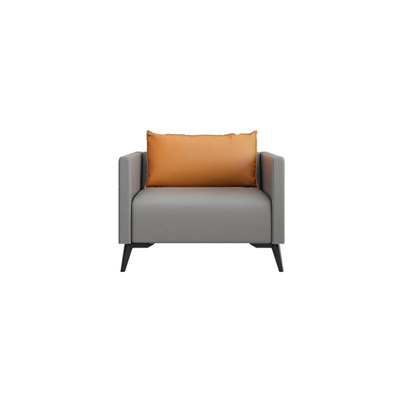 Leather Grey Sofa Stationary Square Arm Seating for Living Room