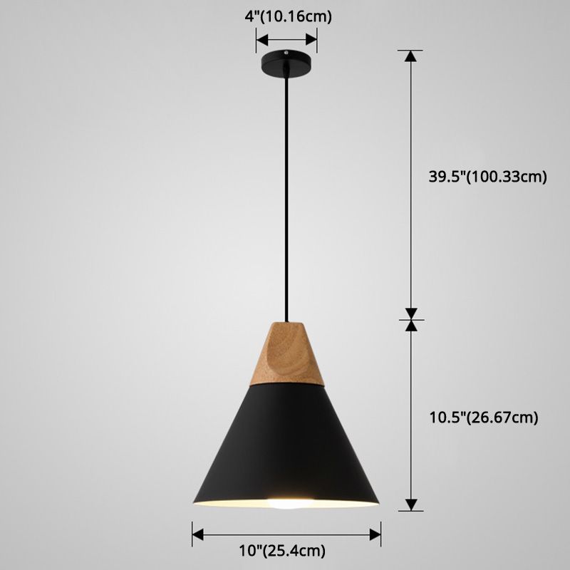 Metal Tapered Hanging Light Nordic Style 1 Light Restaurant Ceiling Pendant Lamp with Wooden Top