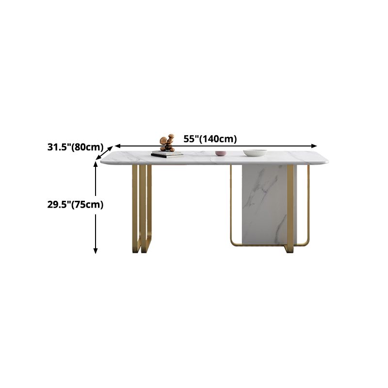 Stone Dining Site Table Traditional Luxury Rectangle Table with Double Pedestal