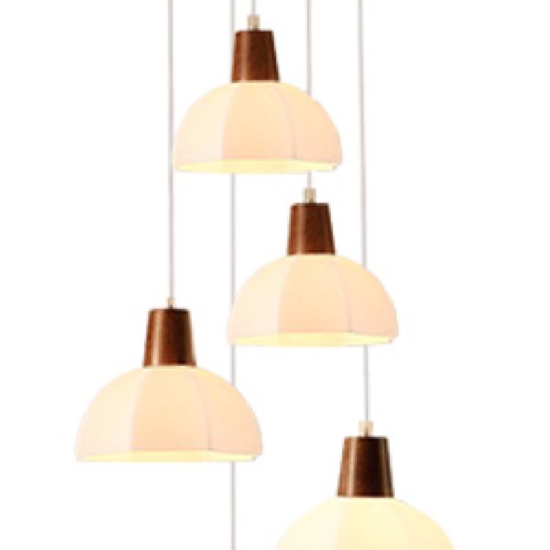 Dome Shade Kitchen Island Light Wood and Glass Ceiling Fixture