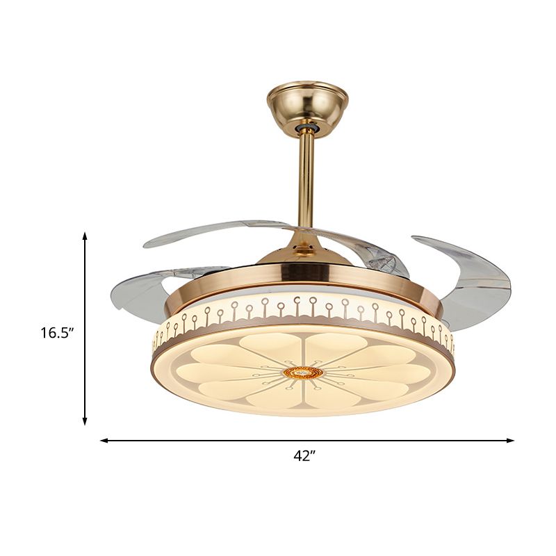 Circle Dining Room Halbflush zeitgenössische Acryl -LED 42 "W Gold 4 Blades Anhänger Lüfter Licht, Fern-/Wandsteuerung/Frequenzumwandlung und Fernbedienung