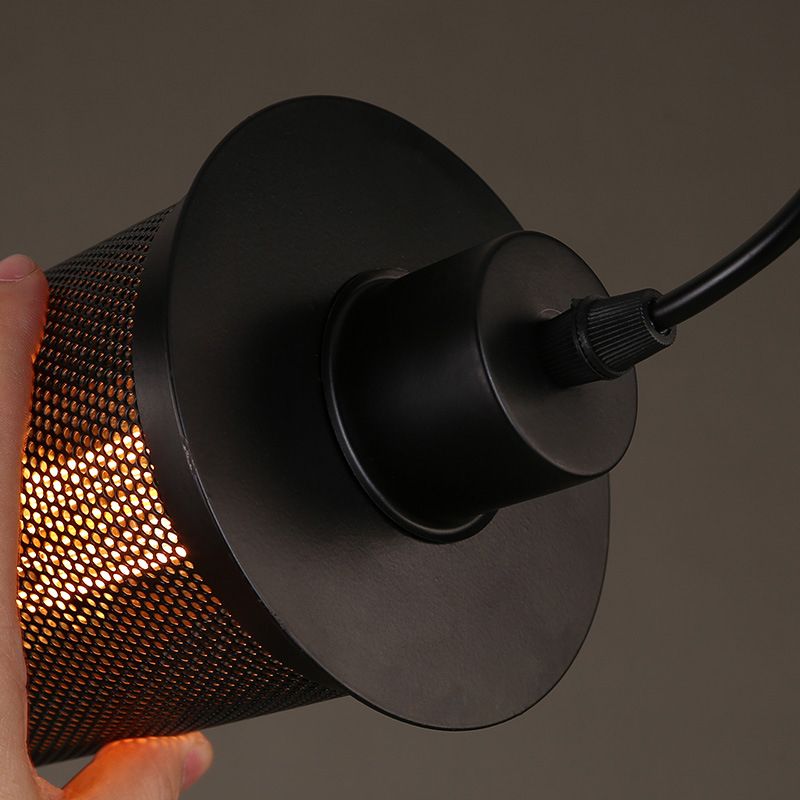 Black Cylindrical Iron Cage Hanging Light Retro Industrial Style Single Bulb Pendant Fixture