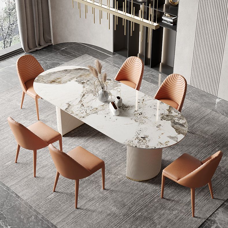 Glam Sintered Stone Table Dining Oval Table with Metal Legs for Home Use
