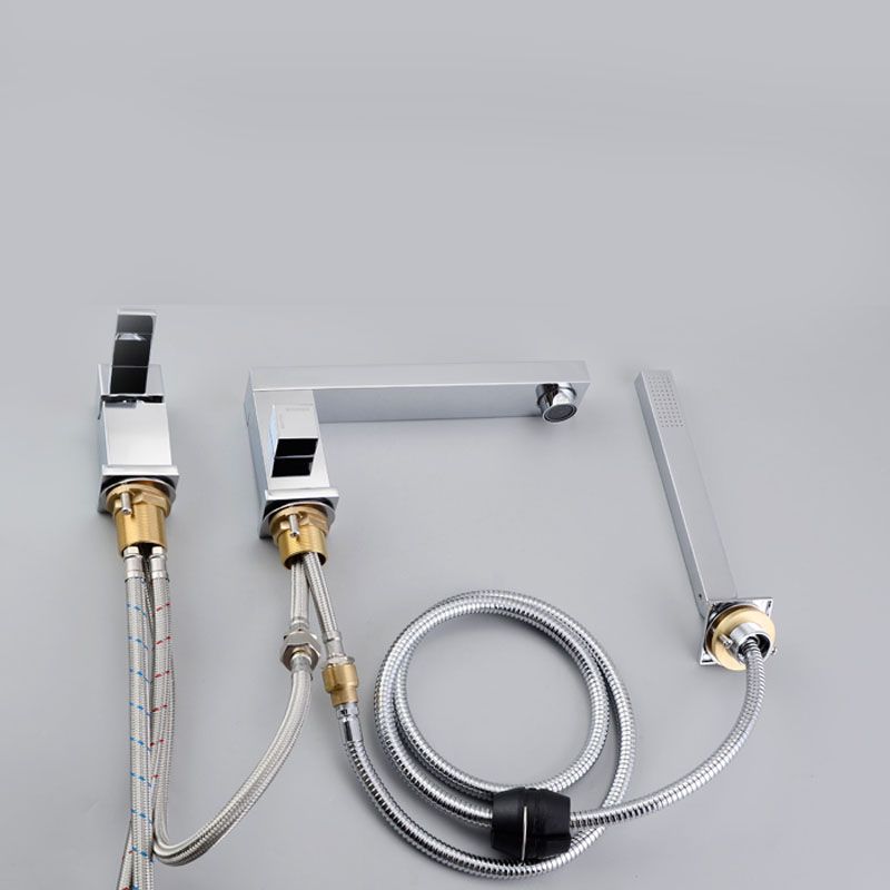 Modern Swivel Roman Tub Faucet Set Deck Mounted with Handheld Shower