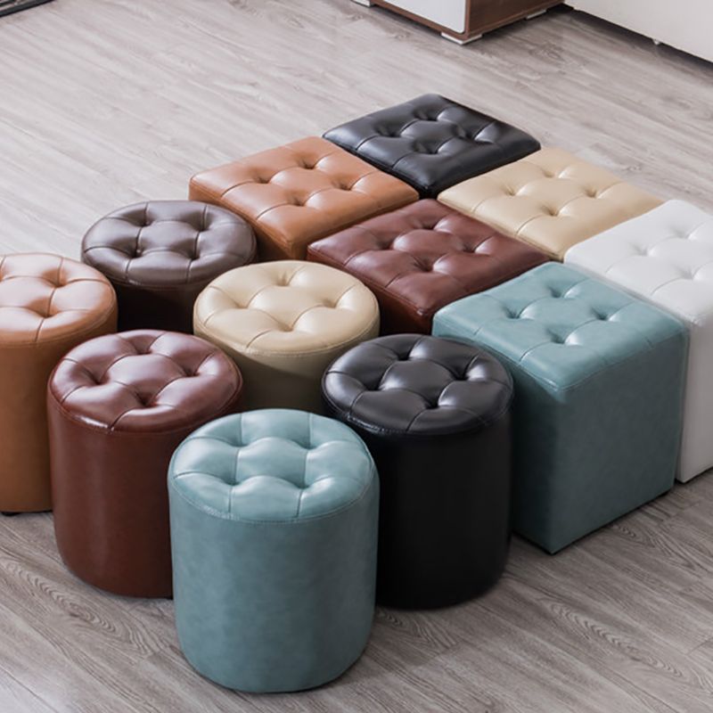 Modern Leather Pouf Water Resistant Round Pouf for Living Room
