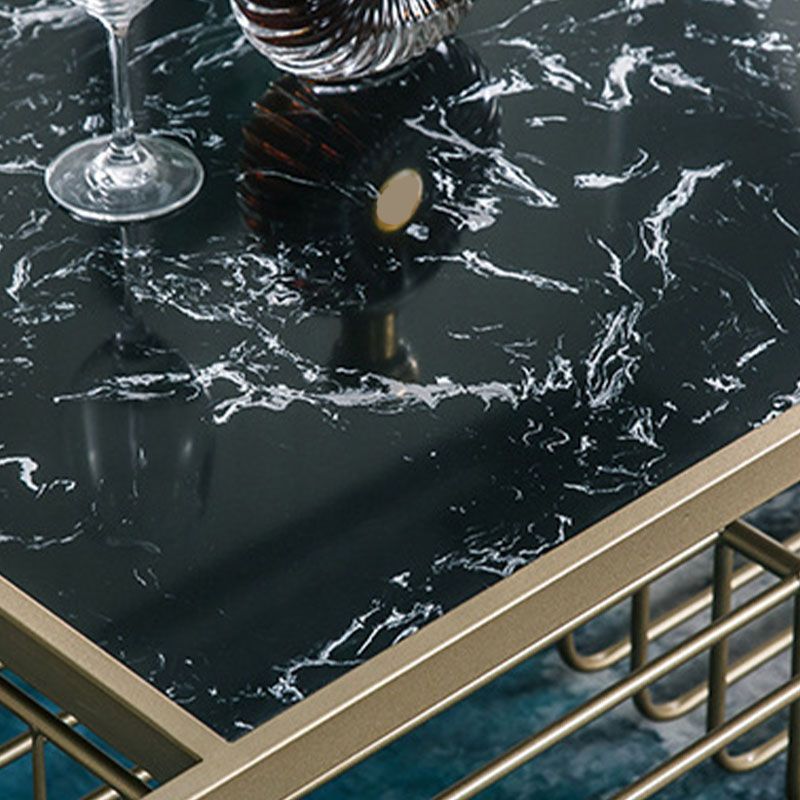 Glam Rectangle Coffee Table with 3 Shelves and Marble Top Cocktail Table