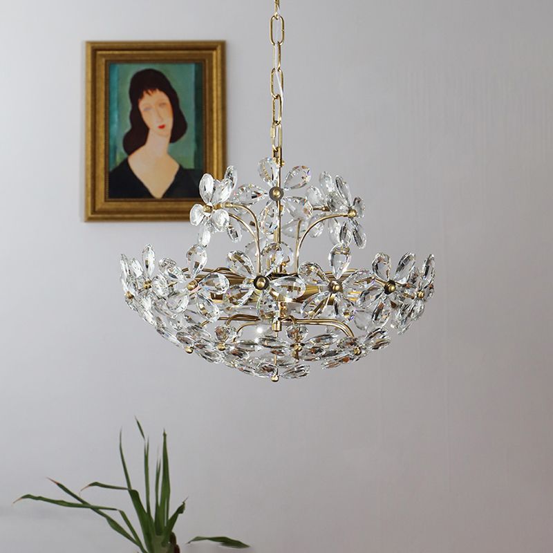 Flower Chandelier Light Fixtures Traditional Multi-Head Suspension Pendant Lamps with Crystal Shade