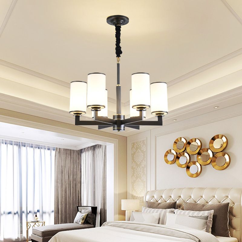 Cylindrical Milk Glass Chandelier Pendant Light Industrial Living Room Chandelier Lighting