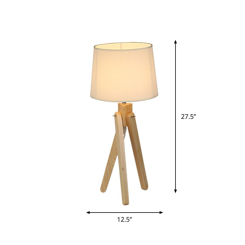 Lámpara de noche de sombra cónica blanca Nordic 1 cabezal de tela iluminación con soporte de telescopio de madera