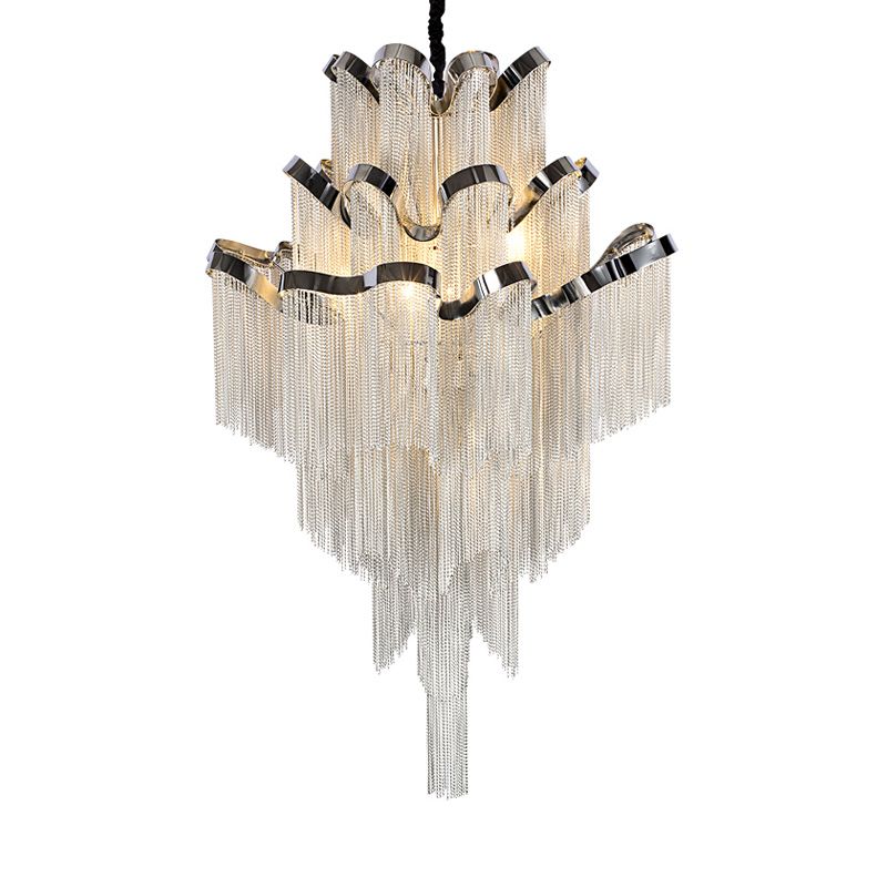 Iluminación de araña de cadena modernista estilo nórdico metal 8 luces plateado colgante de techo colgante accesorio