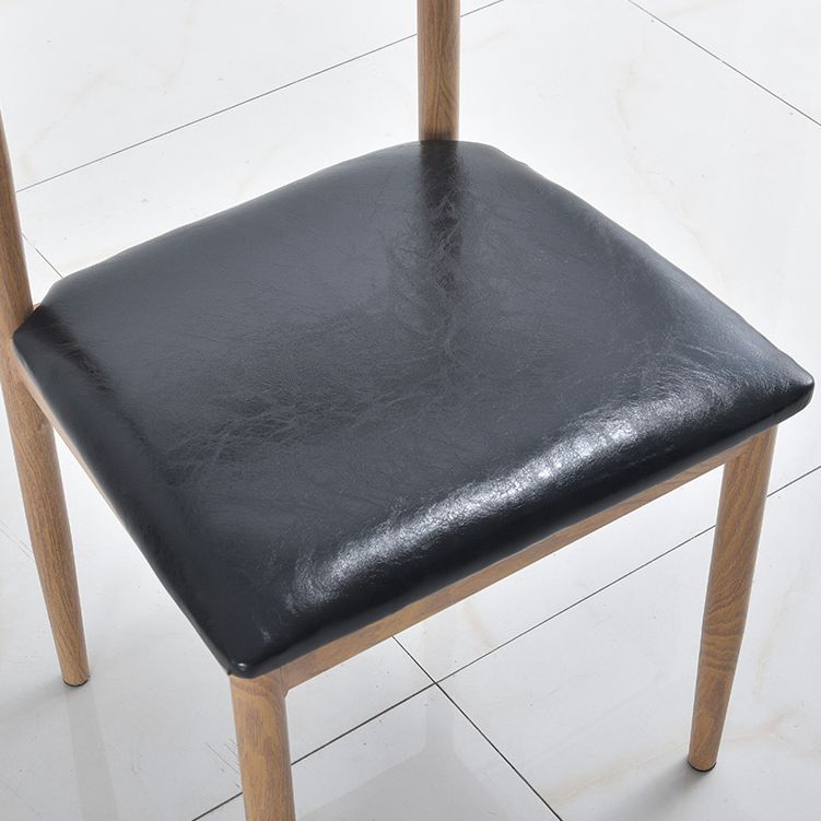 Modern Style Kitchen Leather Dining Chair Ladder Back Side Chair of 16" Wide with Metallic Base