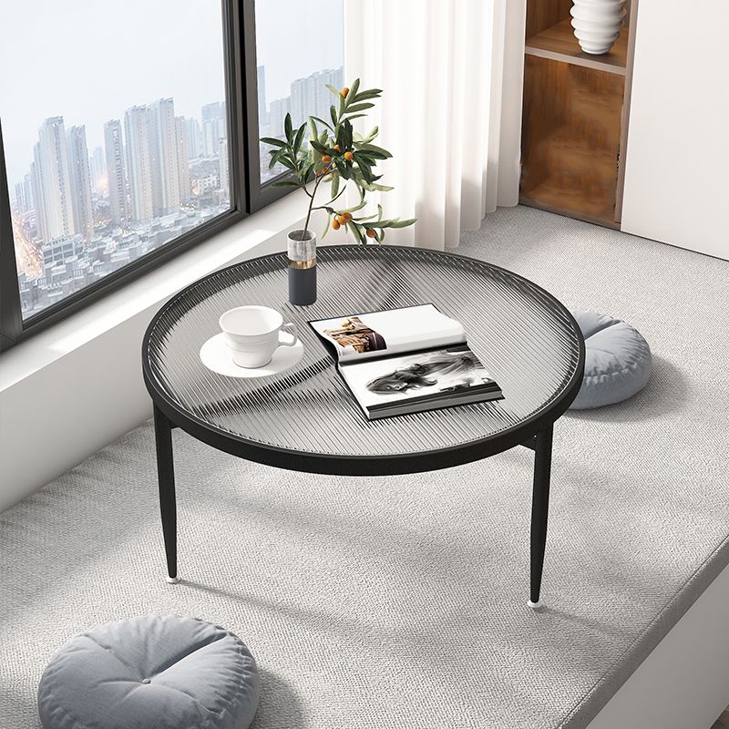 Iron 3 Legs Rectangle Cocktail Table Round Glass Top Coffee Table