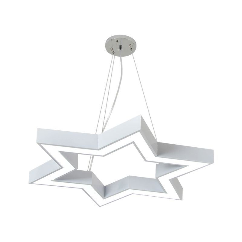 Macaroon Six-Pointed Star Pendant Lamp Acrylic Nursery Room LED Chandelier Lighting in White